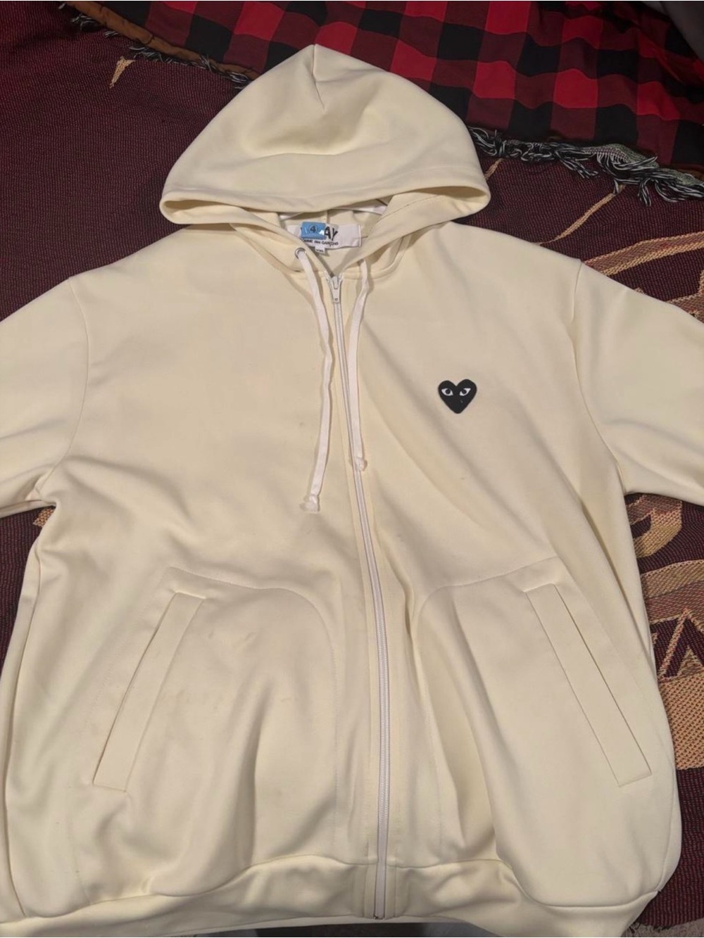 Comme des Garçons Cream Zip Hoodie with Subtle Logo Tag